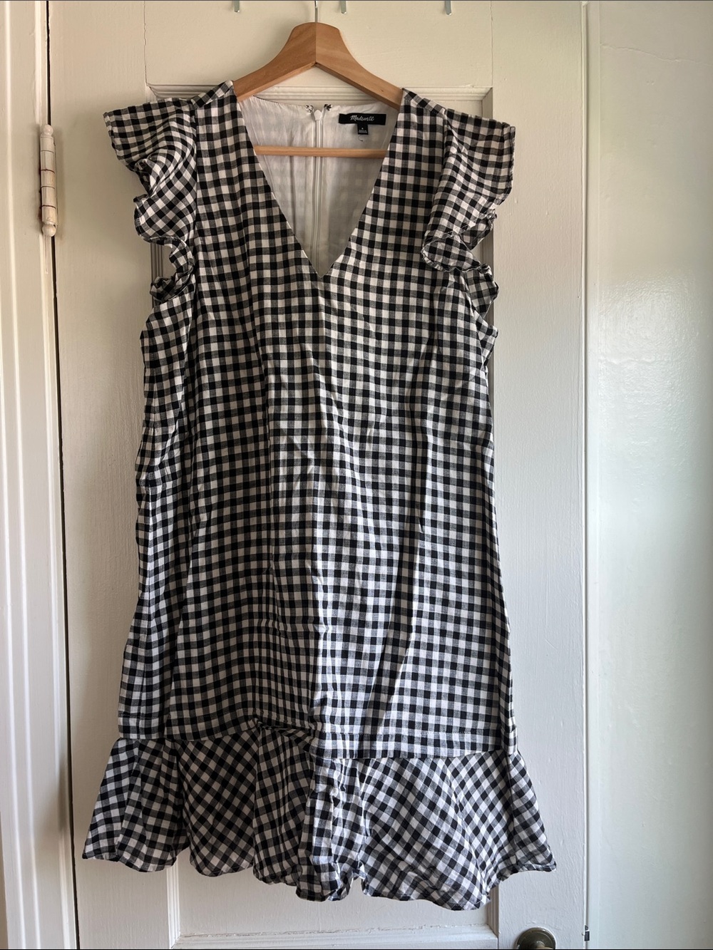 Madewell Black & White Gingham Ruffle Mini Dress